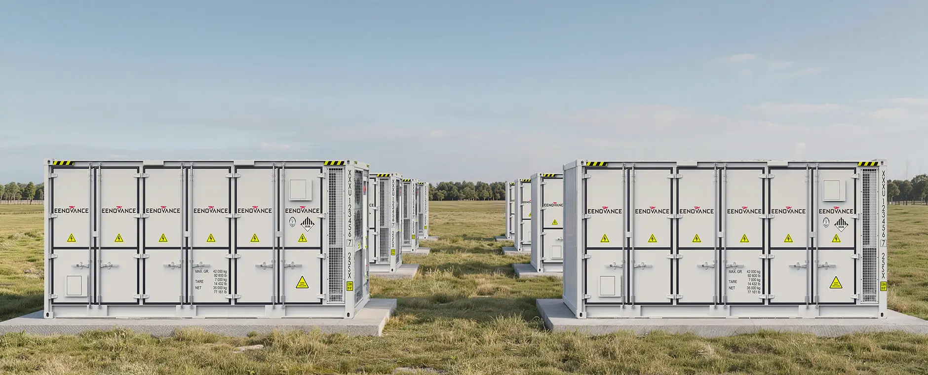 Eenovance utility batterijcontainers in een veld
